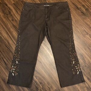 32 T Denim 24/7 Brown Straight Leg Jeans with Embellished Details